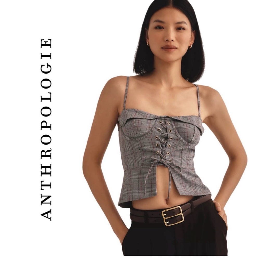 Anthropologie Plaid Lace Corset Top